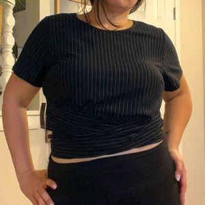 ELOQUII pinstripe crop top with tie belt Sz 14